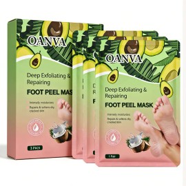 Foot Peeling Mask 3-Pack, Exfoliating Foot Peel for Dry, Cracked Heels & Calluses, Softens Skin with Avocado & Coconut Oil, Baby-Soft Feet Treatment