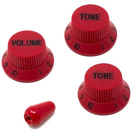 Vintage Forge Red Guitar Control Knobs (1 Volume, 2 Tone, 1 Switch Tip) for Fender Strat Style Electric Guitars Fits USA (Imperial) Split Shaft Pots STKUS-RED
