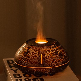 Flame Aromatherapy Diffuser 7 Color Light Essential Oil Diffuser Humidifier, Retro Crack Simulation Flame Aroma Diffuser, Waterless Auto-Off Mist Diffuser for Home Office Room (Black)