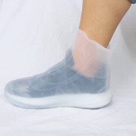 Waterproof Shoes Covers, Thickened Sole Reusable Rain Shoe Covers, Silicone Rubber Anti Slip Shoes Protectors, Elastic Overshoes Elevated Galoshes For Kids (S, White)