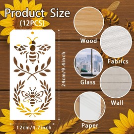GOMAKERER 12 Pcs Bee and Dragonfly Stencils for Painting, 12 Styles Bee Honeycomb Painting Stencils Reusable Art Drawing Templates for Painting on Wall Wood Home Decor