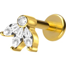 PIERCINGLINE Titanium Lotus Blossom Labret with Internal Thread, Lip/Nose/Ear/Helix Piercing in a Selection of Colours & Sizes, Titanium