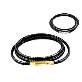 Findout 3mm Black Waterproof Braided Leather Wax Rope Chain Necklace With Gold Stainless Steel Bayonet Clasp Rope Chain Necklace for Women and Men 14-36 Inch (22 inches)