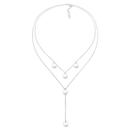 Elli Women's Y-Chain Geo Layer Circle Plate Necklace in 925 Sterling Silver, Sterling Silver, None