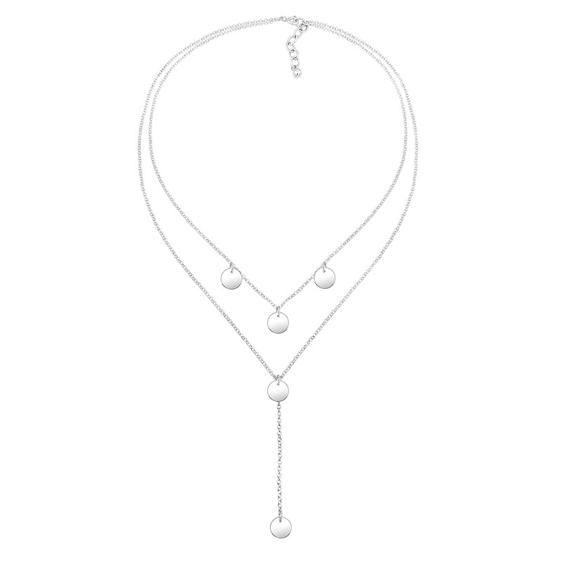 Elli Women's Y-Chain Geo Layer Circle Plate Necklace in 925
