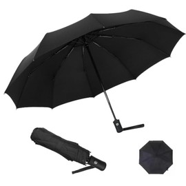 Rseuphiee Stormproof, Pocket Umbrella with Automatic Open/Close - Portable Foldable Weatherproof Compact Umbrella - Black Umbrella for Adults and Children, Black