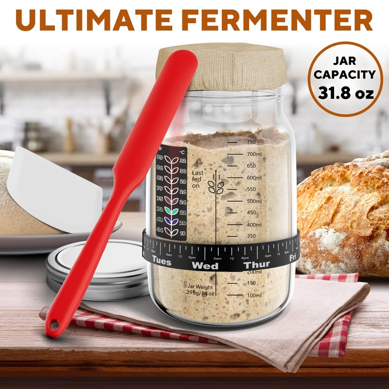 Ultimate Sourdough Starter Jar Kit 31.8 oz - Reusable Jar