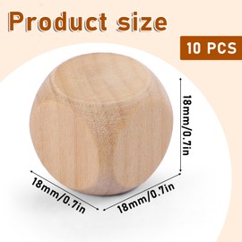 10 Pcs Wooden Blank Dice, 6 Sided Blank Dice DIY Graffiti Dice Round Corner Cube Dice for Wooden Cube Craft DIY and Parties Supplies 1.8cm