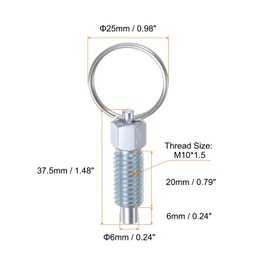 sourcing map 2Pcs Spring Plunger with Pull Ring M10x1.5 Thread Size 0.79" Thread Length Pin Dia.6mm Flat Head Carbon Steel Non-Locking Retractable Index Plunger for Industrial Equipment