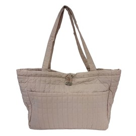 Caracol Women's Quilted Tote Handbag With Two Exterior Pockets and Magnetic Closure 13 x 21 Inch Polyester Beige