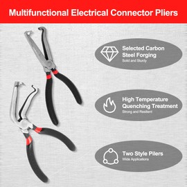 Electrical Connector Pliers, Electrical Disconnect Plier for Cars, Straight and 60°Bend Fuel Line Pliers with Anti-Slip Grip, Fuel Line Disconnect Tool Set for Air Flow Sensors Fuel Injectors (Red)