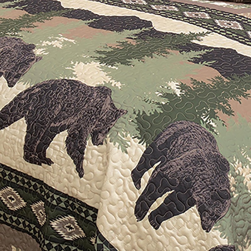 Black Forest Décor Black Bear Log Cabin Quilt Bed Set