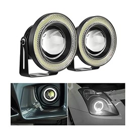 2 luces antiniebla de ojo de ángel para coche, luz LED COB redonda de alta potencia, brillante, con aros blancos de ojo de ángel, faro, luz diurna... 