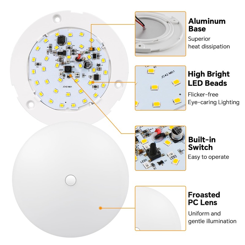 acegoo RV LED Ceiling Dome Light w/Switch 4.5” RV Lights