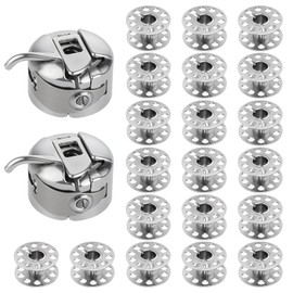2 PCS Metal Bobbin Case and 20 Pcs Sewing Machine Bobbins Stainless Steel Bobbin Case Sewing Machine Bobbins Replacement Compatible with Front Loading 15 Class Machine