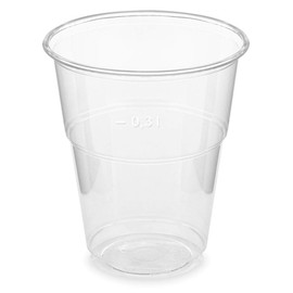 VEPATIM 50 Drinking Cups Clear 300 ml 0.3 L Measuring Line Compostable Plastic PLA Diameter 84 mm