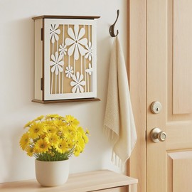 Wooden Key Box, Elegant Daisy Key Cabinet, European Wooden Key Box with 6 Hooks, 26 x 20 x 6 cm, for Storing Keys, Small Items, Suitable for Entrance Area, Living Room