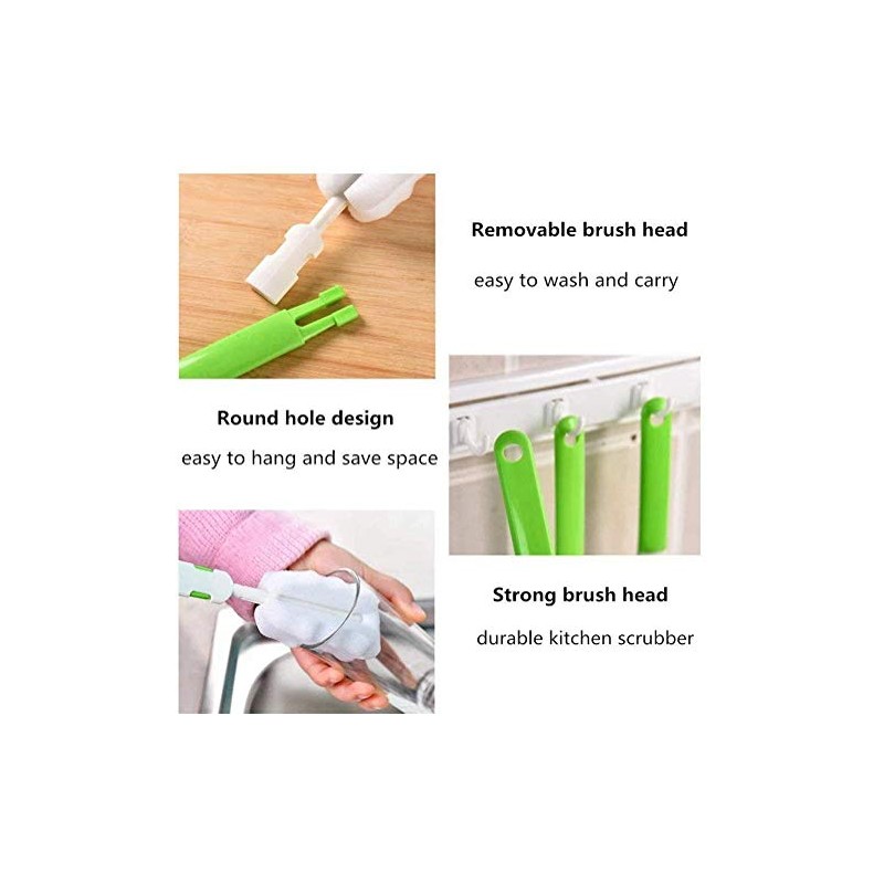 INVODA 4PCS Bottle Brush,Bottle Washer Set Long Sponge Bottle Cleaning