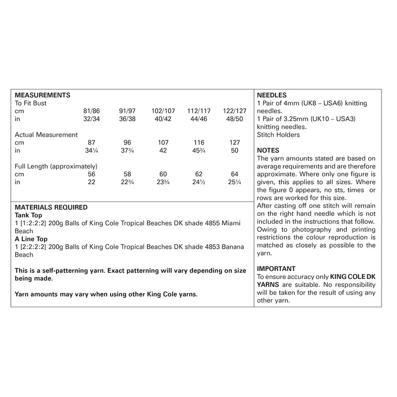 King Cole Tropical Beaches DK Knitting Pattern Tops 5888