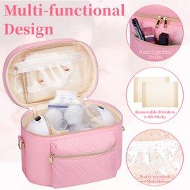 GDNasist Wearable Breast Pump Bag Compatible with Willow/Elvie/Medela/Momcozy, Portable Pumps Carrying Case for Nursing & Working Moms, Pumping Bag with Mat & Shoulder Strap, Pink
