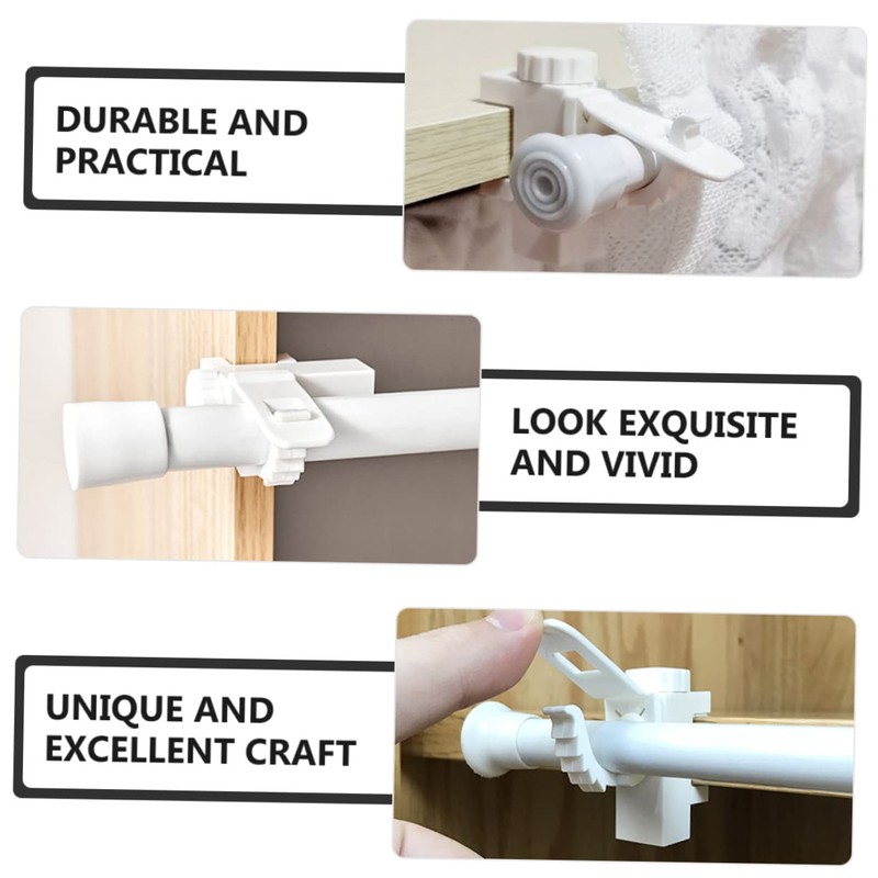 STOBAZA 4 Pcs Curtain Rod Brackets White No Drill Easy