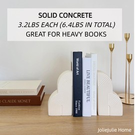 Concrete Bookends Decorative for Heavy Books - Aesthetic Boho Style Set of 2, White Decorative Bookends for Shelves, Office Boho Decor, Home Decor, or Library Decor (Cream White)