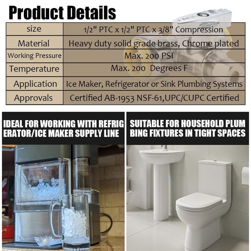 TT FLEX Service Tee Stop Valve, 1/2" Push x 1/2"