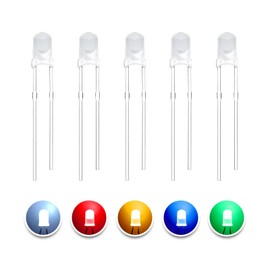 DSSRQI 100pcs 3mm Diffused LED Diode Lights Assortment 5 Colors x 20pcs Diodes Emitting Lighting Bulb Lamp White Red Yellow Green Blue (5 Colors X 20 Pcs / 100 Pcs, 3MM)