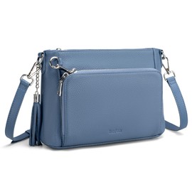befen Anti Theft Crossbody Bag Women Genuine Leather Crossbody Phone Bag Grey Blue Small Handbags Women with RFID Blocking Function