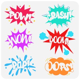 FINGERINSPIRE Comic Text Stencil 11.8x11.8 inch Plastic PET Drawing Template "Wow Boom OOPS POW Crash POP" Words Stencil Comic Theme Stencil Square Stencil for Wooden Signs Wall Scrapbook