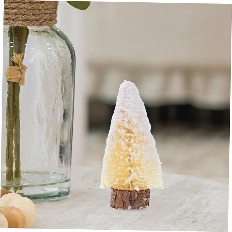 IWOWHERO Realistic Mini Christmas Tree 10cm Sprayed Pine Needles Wood