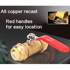 Push Fit Ball Valve 3/4 Inch Water Shut Off Valve for PEX Pipe, Copper, CPVC, PE-RT, HDPE, 22185-0000LFA, Brass