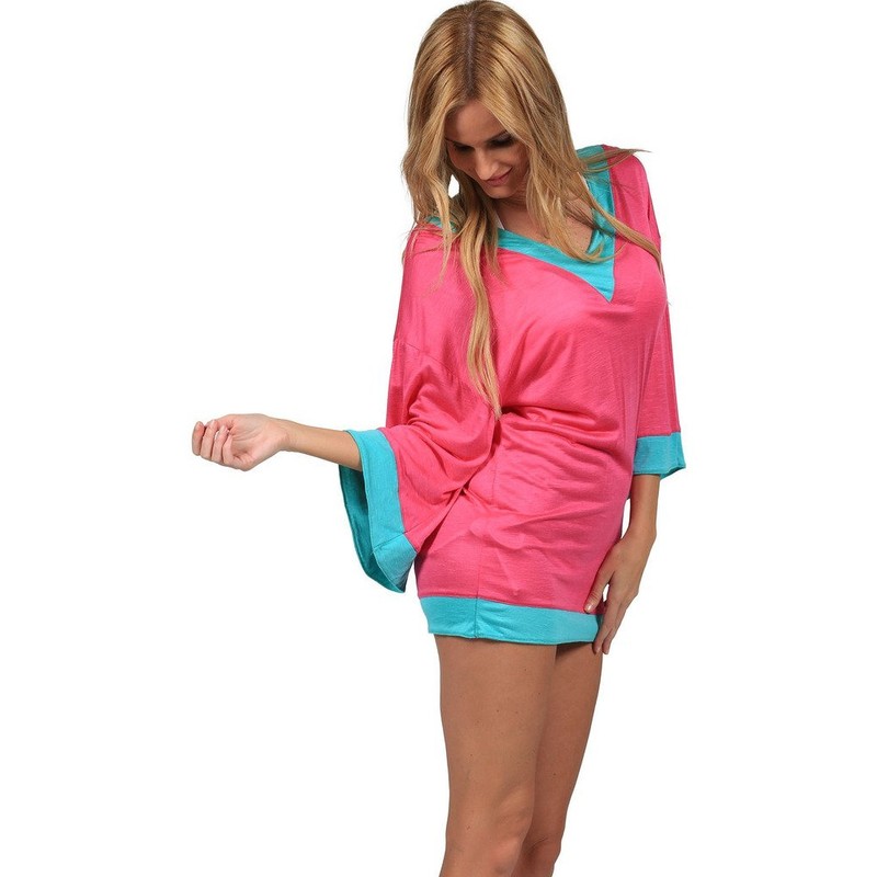 Ingear Sexy Color Block Tunic Fushia/Aqua-L