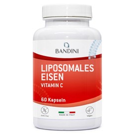 Bandini Liposomal Iron 30 mg + Vitamin C, Folic Acid, B12, B6 and A - High Bioavailability, Against Fatigue and Fatigue - Iron Preparation with Increased Absorption - Liposomal Iron 60 Capsules