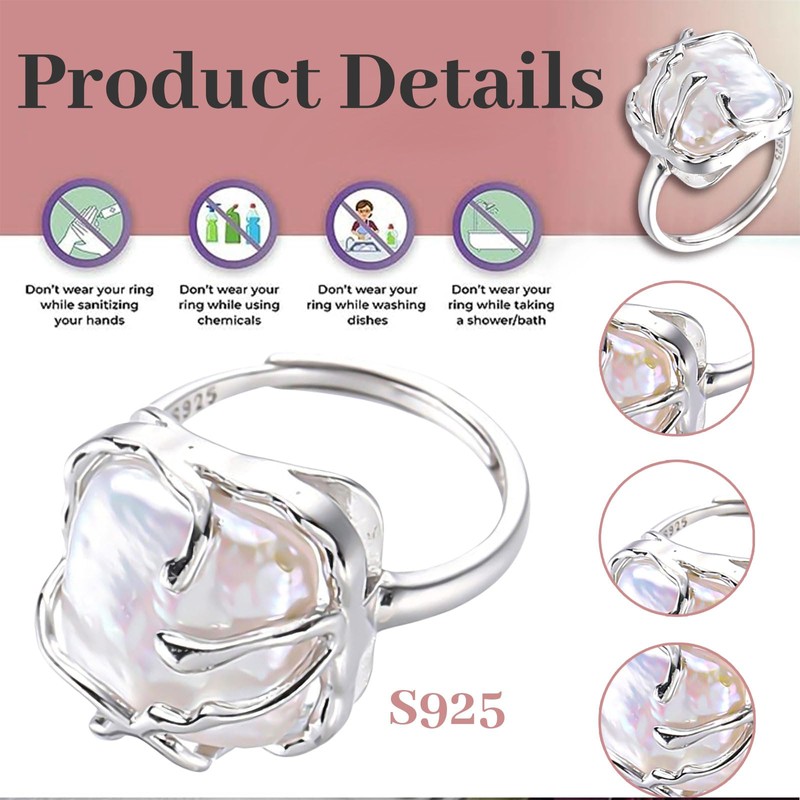 Kinretixia® Irregular Pearl Women's Silver Ring Grace Baroque Pearl Ring