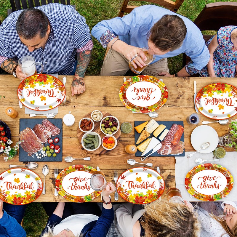 50PCS Thanksgiving Oval Paper Plates Large 11” Disposable Fall Party