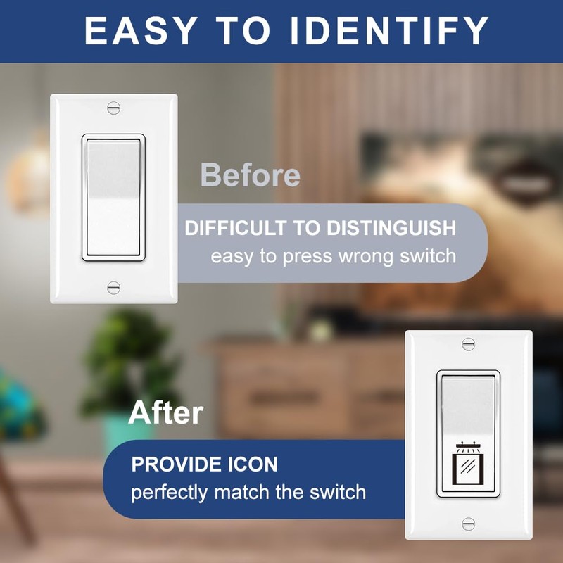 GOMAKERER Pack of 400 Light Switch Stickers, 40 Designs, Transparent