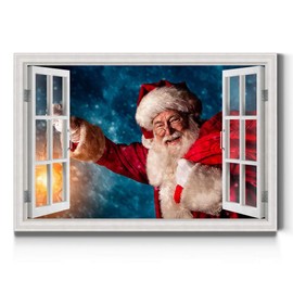 Renditions Gallery Santa is Here Wall Art, Window Frame Style Wall Art, Santa at you Window on Christmas Eve, Colorful Gallery Wrapped Canvas Decor, Ready to Hang, 12 in H x 18 in W, Made in America