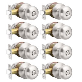 GOBEKOR 8 Pack Brushed Nickel Privacy Door Knobs Stainless Steel Keyless Interior Door Knob with Lock Bedroom Bathroom Privacy Knobs Hardware