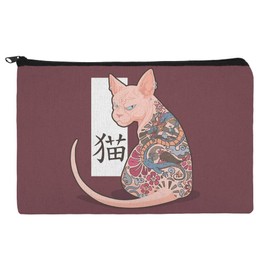 Grumpy Sphynx Cat Neko With Dragon Tattoo Makeup Cosmetic Bag Organizer Pouch