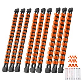 Reniteco 9-Piece Socket Organizer Set - 1/4-Inch x 48 Clips, 3/8-Inch x 45 Clips, 1/2-Inch x 36 Clips, Heavy Duty ABS Socket Holder, Premium Quality Socket Clip Rail Holder for Tool Box Drawer