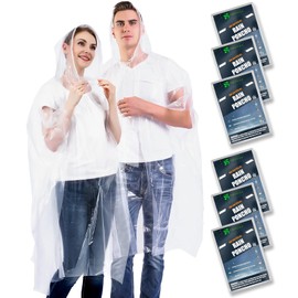 SWOGAA Disposable Rain Ponchos for Adults (6 Pack) - 50% Extra Thicker Men or Women Waterproof Emergency Rain Ponchos with Hood - Clear