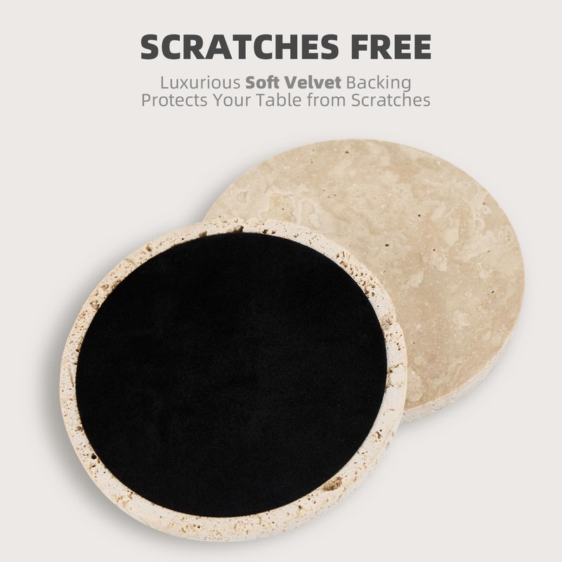YONGHEE Italian Travertine Coasters Set of 5 with Holder, Round