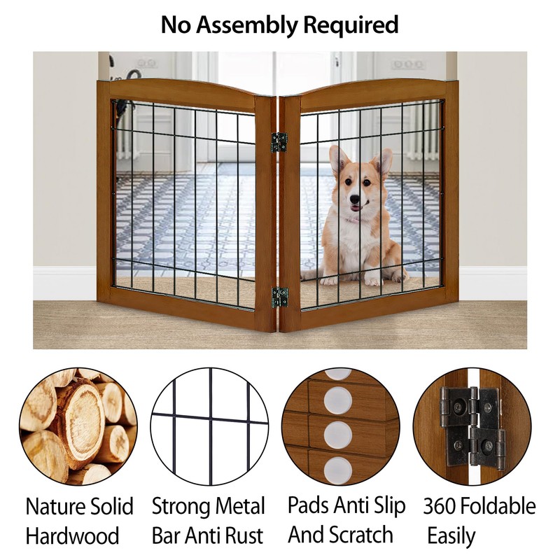 LZRS 2-Panel Freestanding Foldable Wood Dog Gate – Solid Wood