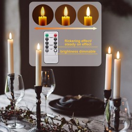IMAGE 12 Pcs Battery Operated Taper Candles 3D Wick Ivory Taper Flameless Candles 0.78in*6.29in with 10 Keys Remote and Timer, Flickering Flameless Taper Candles Warm White for Decoration