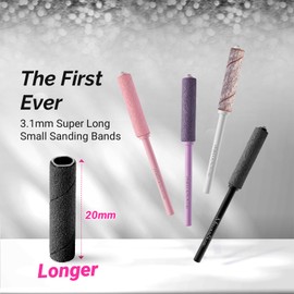 MelodySusie 50 Pcs Nail Drill Bits Super Long Small Sanding Bands with 3.1mm Crystal Mandrel Bit, 240 Extreme Fine Grit Nail File for Acrylic Nails Gel Manicures and Pedicure, Black