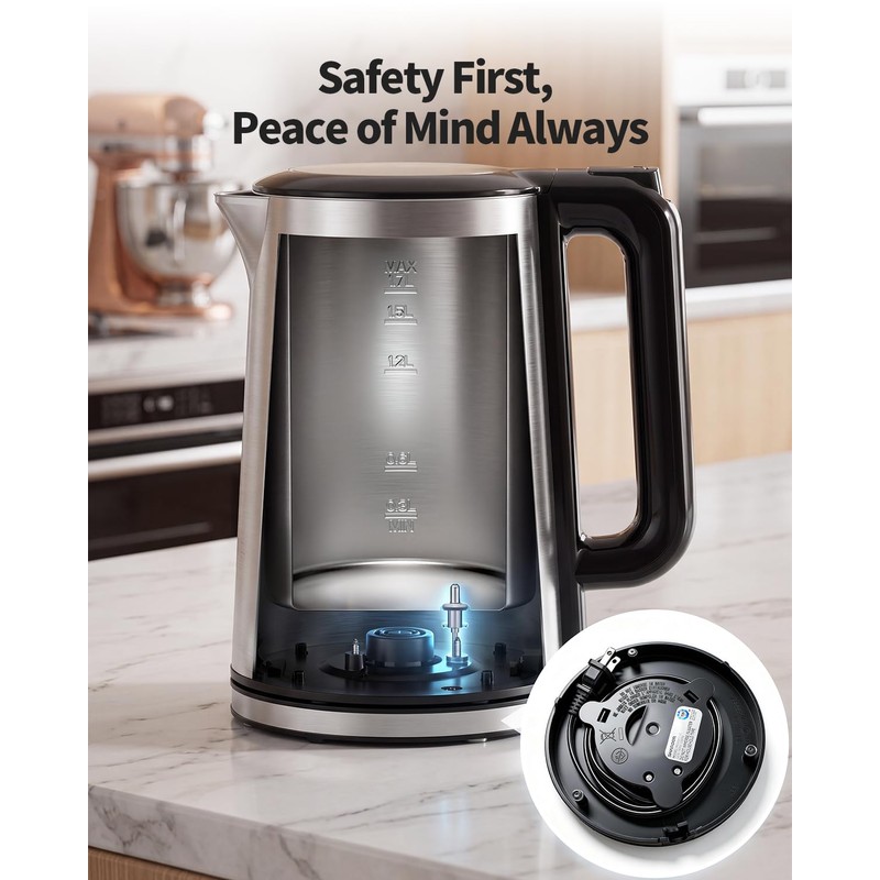SHARDOR Electric Kettle 1.7L Stainless Steel, One Touch Start, Auto