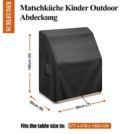 SCHLEUDER Mud Kitchen Cover 90×50×100 CM, Heavy Duty 420D Waterproof Dust Cover For Childrens Mud Kitchen Outdoor Wooden Early Fun Mud Kitchen Playhouse, Windproof, UV Resistant, Tear Resistant