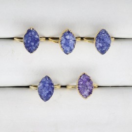 Dazzle Appeal Druzy Marquise Agate Druzy Raw Crystal Natural Semiprecious Stone Gold and Silver Ring, 10 x 16mm, Gemstone, Agate