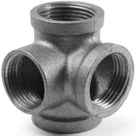AGUTEA Right Angle Black Malleable Iron Tee Fitting 4-Way Side Exit Elbow Connector (1-Pack) (1 INCH)